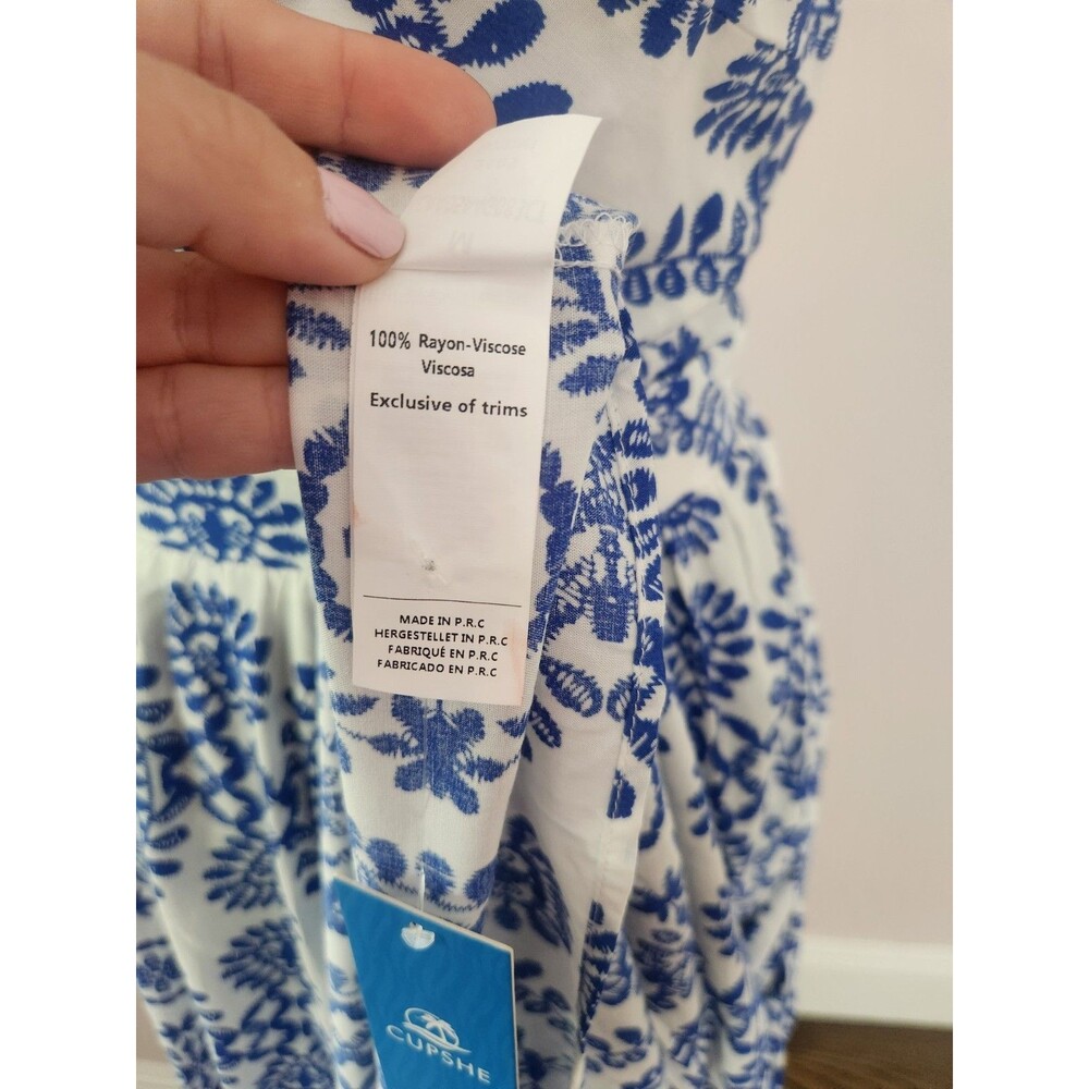 CUPSHE Maxi Dress Twist Keyhole Sleeveless Geometric Print Blue Rayon NWT - M - Picture 7 of 10